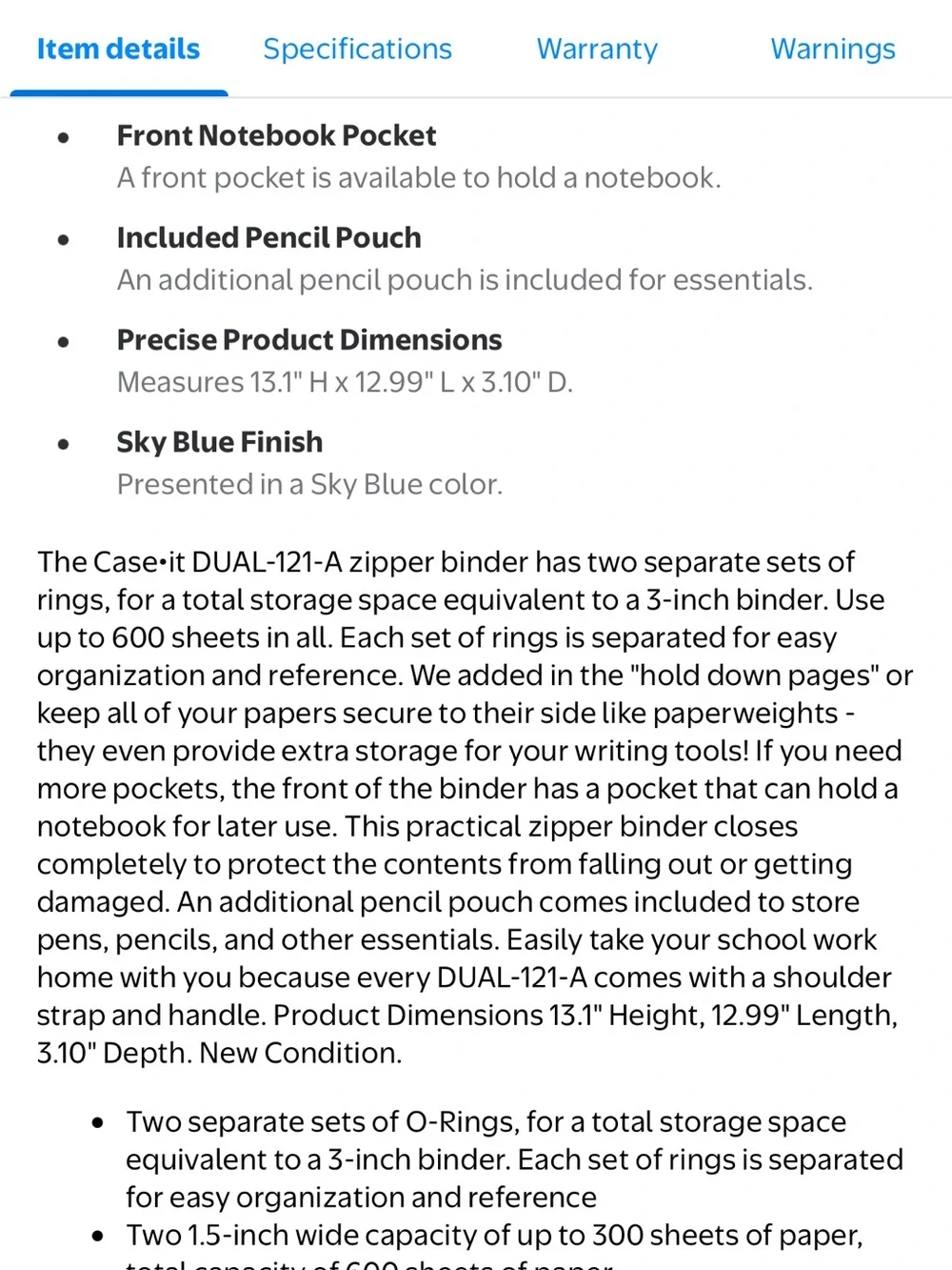 Case-it Dual D-Ring Zip Binder - Black and Blue